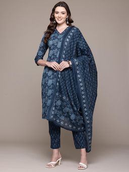 Readiprint - Cotton Navy Blue Colour Kurta and Pant with Dupatta (Set of 3)