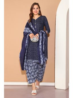 Rajnandini - Navy Blue Cotton Blend Printed Kurta and Salwar with Dupatta (Set of 3)