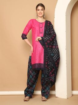 Rajnandini - Dark Pink Cotton Printed Kurta and Salwar with Dupatta (Set of 3)