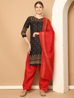 Rajnandini - Black Cotton Blend Printed Kurta and Salwar with Dupatta (Set of 3)