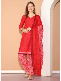 Rajnandini - Red Cotton Blend Printed Kurta and Salwar with Dupatta (Set of 3)