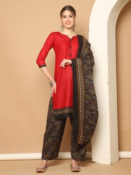 Rajnandini - Red Cotton Blend Printed Kurta and Salwar with Dupatta (Set of 3)