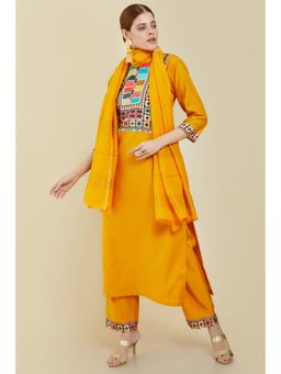 Soch - Women Mustard Silk Embroidered Suit (Set of 3)
