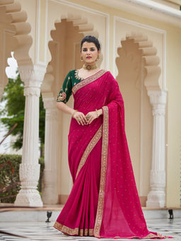 Odette - Festive Designer Magenta Saree with Unstitched Blouse