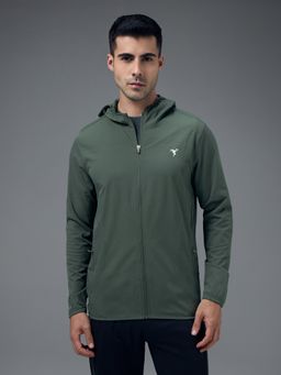 Technosport - Men Solid Slim Fit Hooded Sports Green Jacket