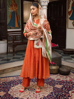 Amoree - Rust Embroidered Kurta with Pant and Dupatta (Set of 3)