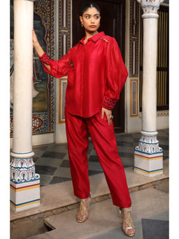 Amoree - Red Chanderi Silk Thread Embroidery Co-Ord (Set of 2)