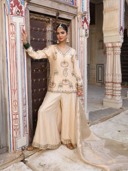 Amoree - Gaj Embroidered Kurti with Palazzo and Dupatta (Set of 3)