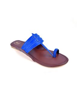 PREET KAUR - Royal Blue Patterned Kolhapuri Flats