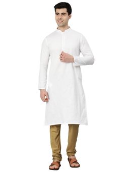 Manthan - White Full Sleeves Casual Cotton Solid Kurta