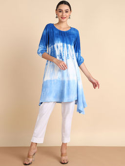 Maaesa - Blue Tie-Dyed Pleated Kurta
