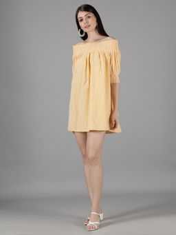 AMAGYAA - Yellow Off Shoulder Checks Dress