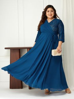 Miss Chase - A+ Curve Collection Plus Size Women Royal Blue Wrap-Styled Dress