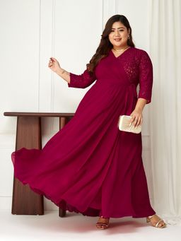 Miss Chase - A+ Curve Collection Plus Size Women Dark Pink Wrap Georgette Dress