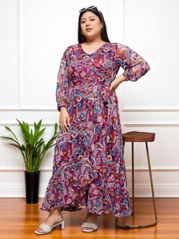 Miss Chase - A+ Curve Collection Plus Size Women Multicolored Wrap Chiffon Dress