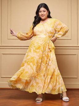 Miss Chase - A+ Curve Collection Plus Size Women Yellow and White Floral Dress