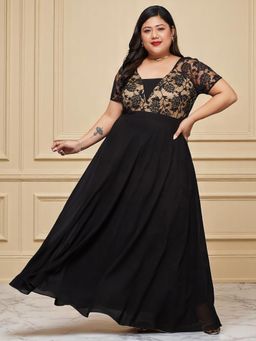 Miss Chase - A+ Curve Collection Plus Size Women Black Square Neck Dress