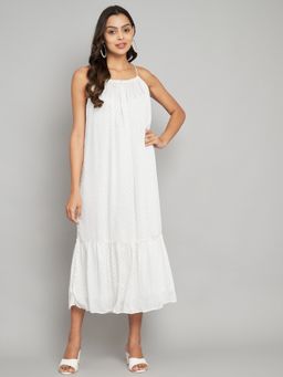 AMAGYAA - White Shoulder Straps Polka Dots Dress