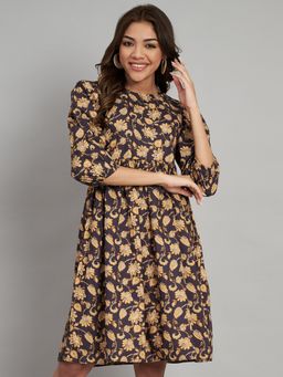 AMAGYAA - Black Round Neck Floral Dress