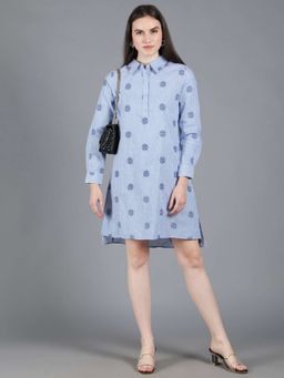 AMAGYAA - Blue Collar Neck Embroidered Dress