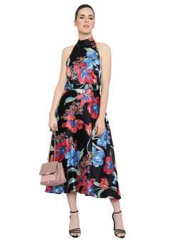 AMAGYAA - Black High Neck Floral Dress