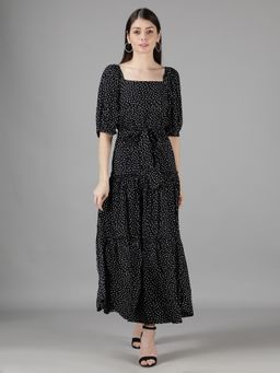 AMAGYAA - Black Square Neck Geometric Dress with Belt (Set of 2)