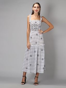 AMAGYAA - White Shoulder Straps Embroidered Dress