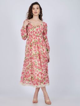 Outzidr - Multi-Color Scoop Neck Floral Dress