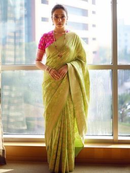 Anjaneya Sarees - Green Designer Banarasi Silk Kanjivaram Saree with Unstitched Blouse