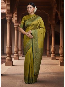 Anjaneya Sarees - Green Designer Banarasi Silk Kanjivaram Saree with Unstitched Blouse