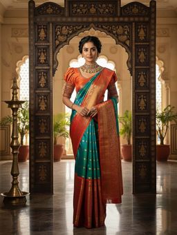 Anjaneya Sarees - Green Designer Banarasi Silk Kanjivaram Saree with Unstitched Blouse