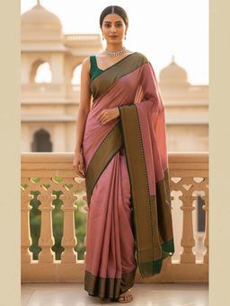 Anjaneya Sarees - Peach Designer Banarasi Silk Kanjivaram Saree with Unstitched Blouse