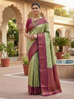 Anjaneya Sarees - Green Designer Banarasi Silk Kanjivaram Saree with Unstitched Blouse