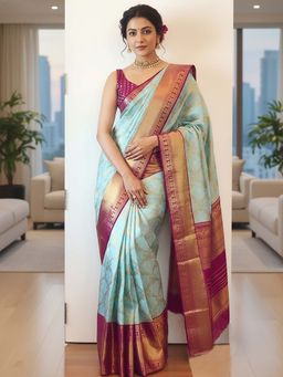 Anjaneya Sarees - Blue Designer Banarasi Silk Kanjivaram Saree with Unstitched Blouse