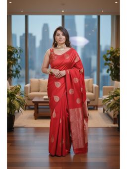 Anjaneya Sarees - Red Designer Banarasi Silk Kanjivaram Saree with Unstitched Blouse