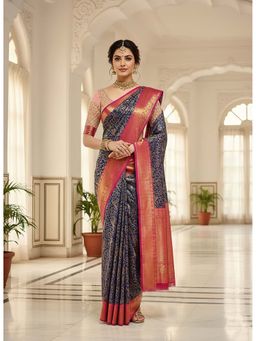 Anjaneya Sarees - Blue Designer Banarasi Silk Kanjivaram Saree with Unstitched Blouse