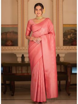 Anjaneya Sarees - Peach Designer Banarasi Silk Kanjivaram Saree with Unstitched Blouse
