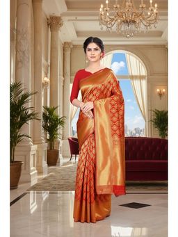Anjaneya Sarees - Red Designer Banarasi Silk Kanjivaram Saree with Unstitched Blouse