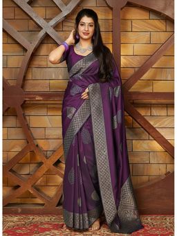 Anjaneya Sarees - Purple Banarasi Silk Kanjivaram Saree with Unstitched Blouse