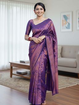 Anjaneya Sarees - Blue Designer Banarasi Silk Kanjivaram Saree with Unstitched Blouse