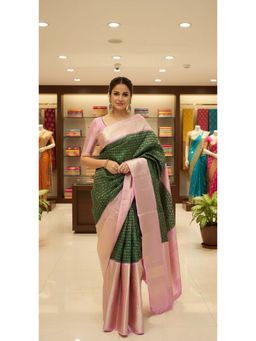 Anjaneya Sarees - Green Designer Banarasi Silk Kanjivaram Saree with Unstitched Blouse