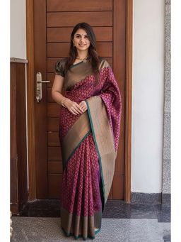 Anjaneya Sarees - Purple Banarasi Silk Kanjivaram Saree with Unstitched Blouse