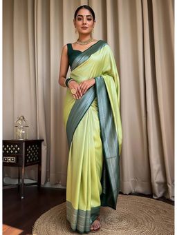 Anjaneya Sarees - Green Designer Banarasi Silk Kanjivaram Saree with Unstitched Blouse