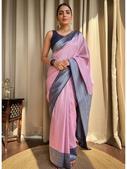 Anjaneya Sarees - Pink Designer Banarasi Silk Kanjivaram Saree with Unstitched Blouse