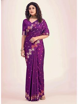 Anjaneya Sarees - Purple Banarasi Silk Kanjivaram Saree with Unstitched Blouse
