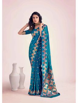 Anjaneya Sarees - Teal Designer Banarasi Silk Kanjivaram Saree with Unstitched Blouse
