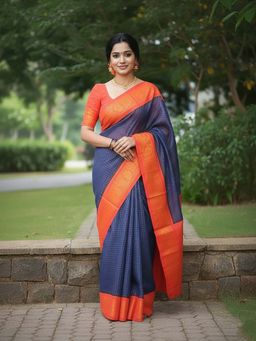Anjaneya Sarees - Blue Designer Banarasi Silk Kanjivaram Saree with Unstitched Blouse