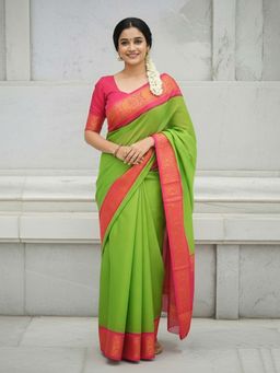 Anjaneya Sarees - Green Designer Banarasi Silk Kanjivaram Saree with Unstitched Blouse