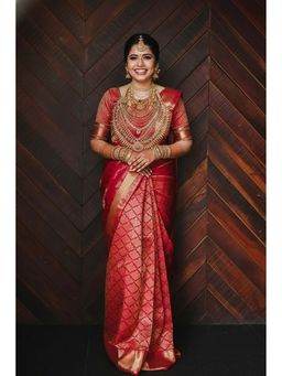 Anjaneya Sarees - Red Designer Banarasi Silk Kanjivaram Saree with Unstitched Blouse