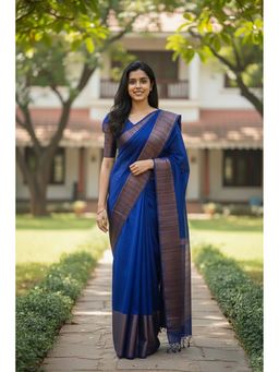 Anjaneya Sarees - Blue Designer Banarasi Silk Kanjivaram Saree with Unstitched Blouse